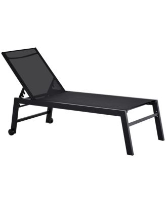 Patio Garden Sun Chaise Lounge Chair with 5-Position Backrest, 2 Back Wheels, & Industrial Design, Black