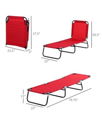Portable Outdoor Sun Lounger, Lightweight Folding Chaise Lounge Chair w/ 5-Position Adjustable Backrest for Beach, Poolside and Patio, Red