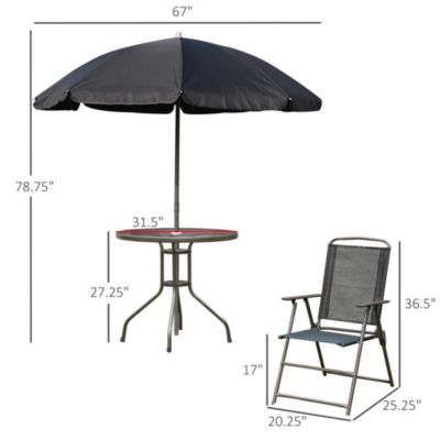6 Piece Patio Dining Set with Garden Umbrella, 4 Folding Chairs,