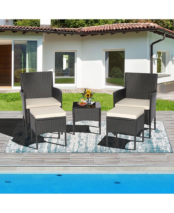 Costway 5PCS Patio Rattan Furniture Set Cushioned Sofa Ottoman Armrest