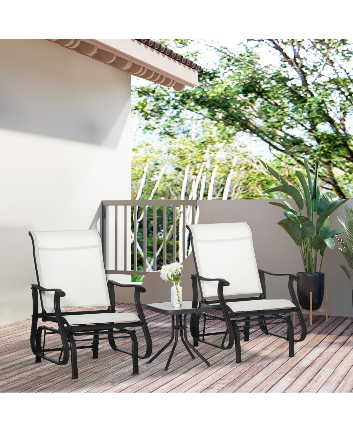 Outsunny 3pc Outdoor Gliding Chairs with Tea Table Set