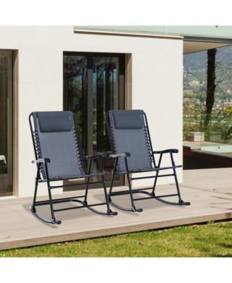 Folding Rocking Chairs, Outdoor Camping Chairs w/ Headrests,