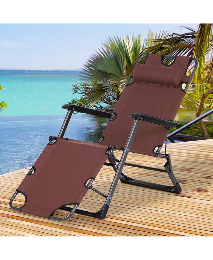 Outsunny 2in1 Folding Patio Lounge Chair w/ Pillow, Outdoor Portable