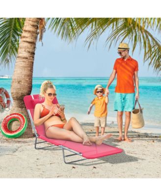 Foldable Reclining Pool and Beach Chair w/ Pillow,