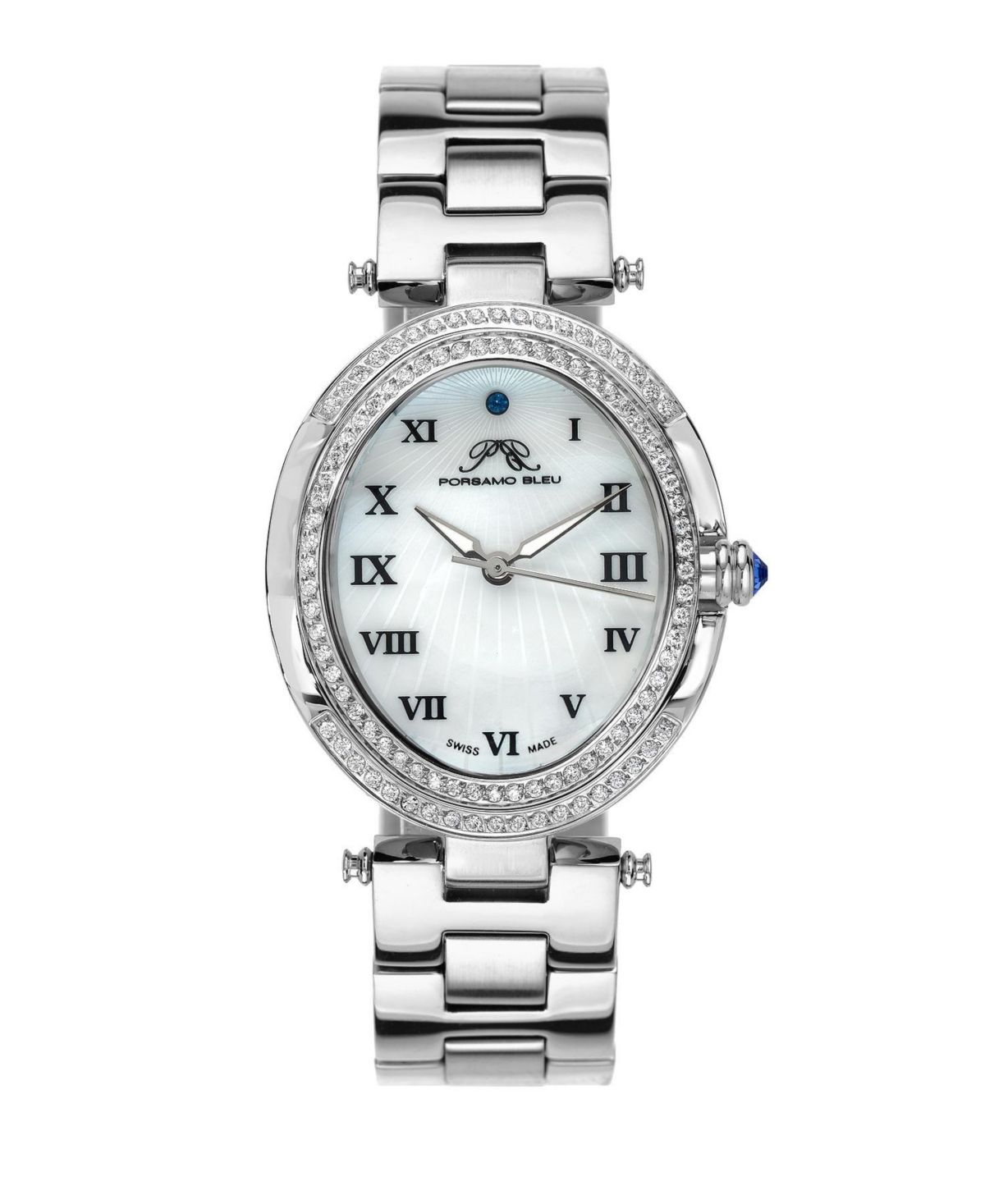 Women's South Sea Oval Crystal Stainless Steel Bracelet Watch 106ESSO - Silver