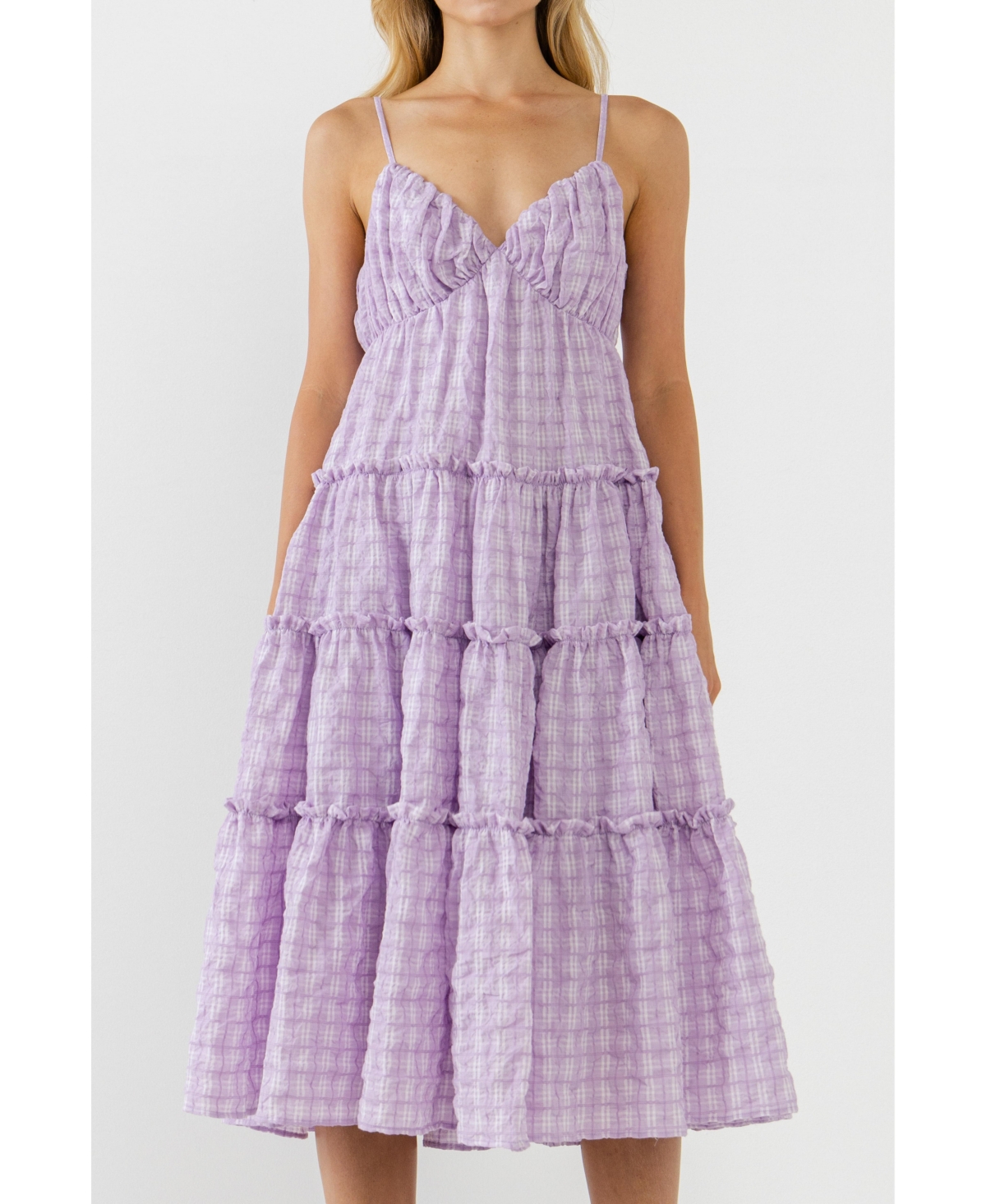 Women's Check Print Gauze Midi Dress - Lilac
