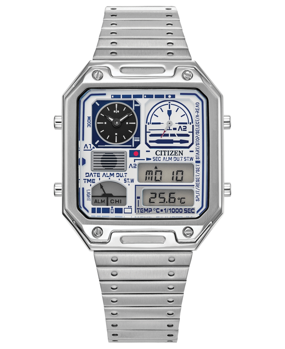 Citizen Men's Star Wars R2-d2 Ana-digi Stainless Steel Bracelet Watch 33mm In Silver-tone