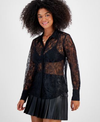 Macy's black lace top on sale