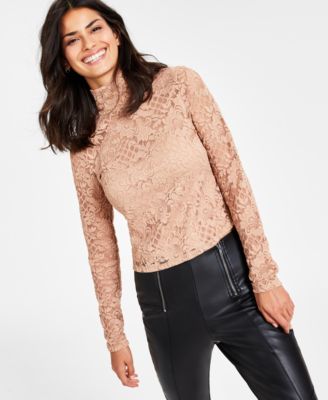 Bar III - Women's Lace Mock Neck Top