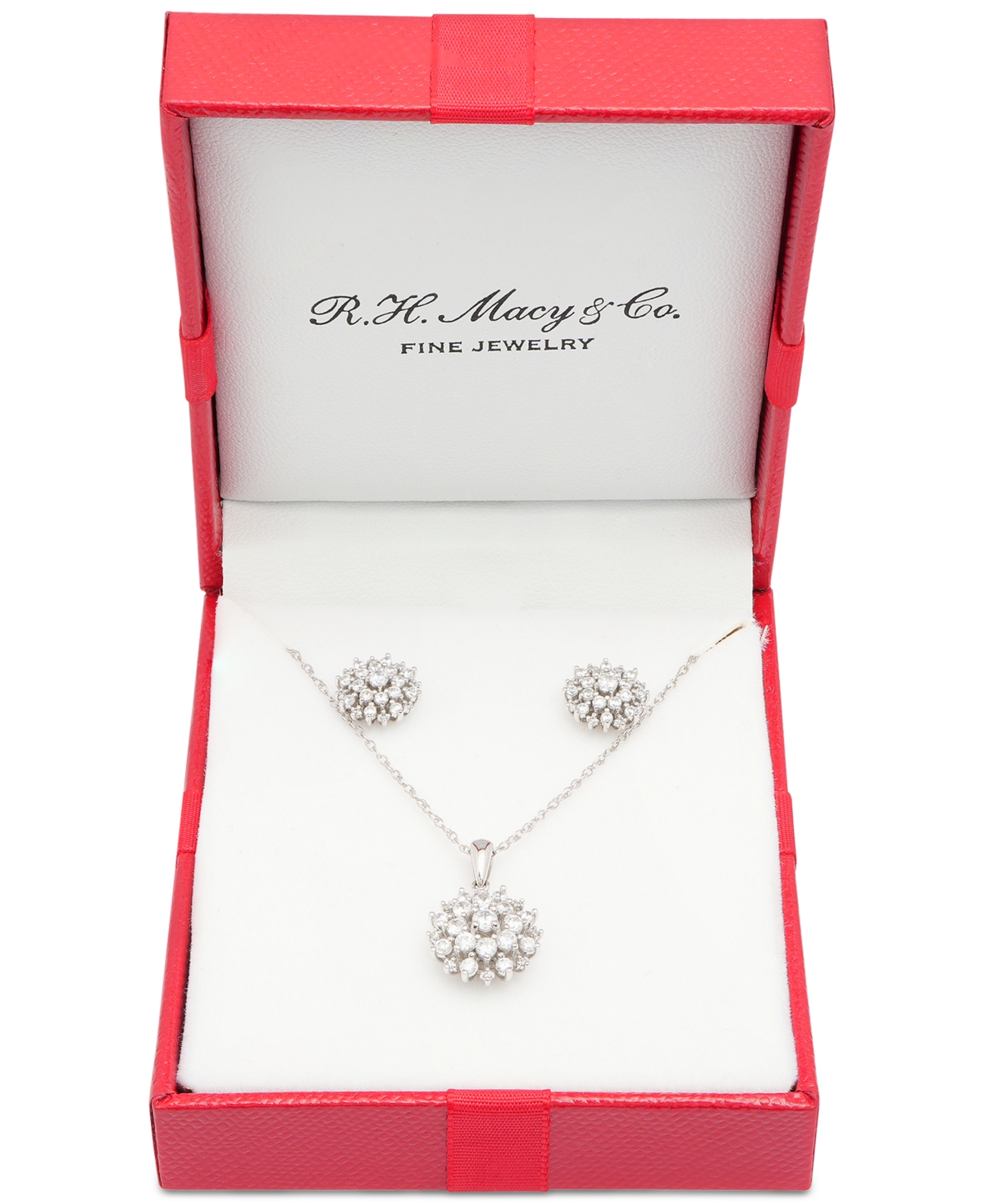 2-Pc. Set Diamond Cluster Pendant Necklace & Matching Stud Earrings (1 ct. t.w.) in 14k White Gold, Created for Macy's - White Gold