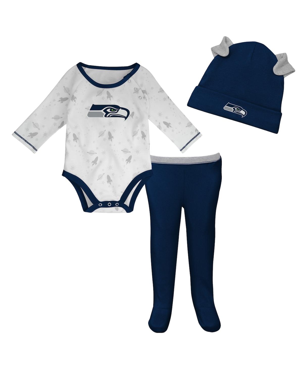 Shop Outerstuff Newborn And Infant Boys And Girls White, Seattle Seahawks Dream Team Bodysuit Pants And Hat Set