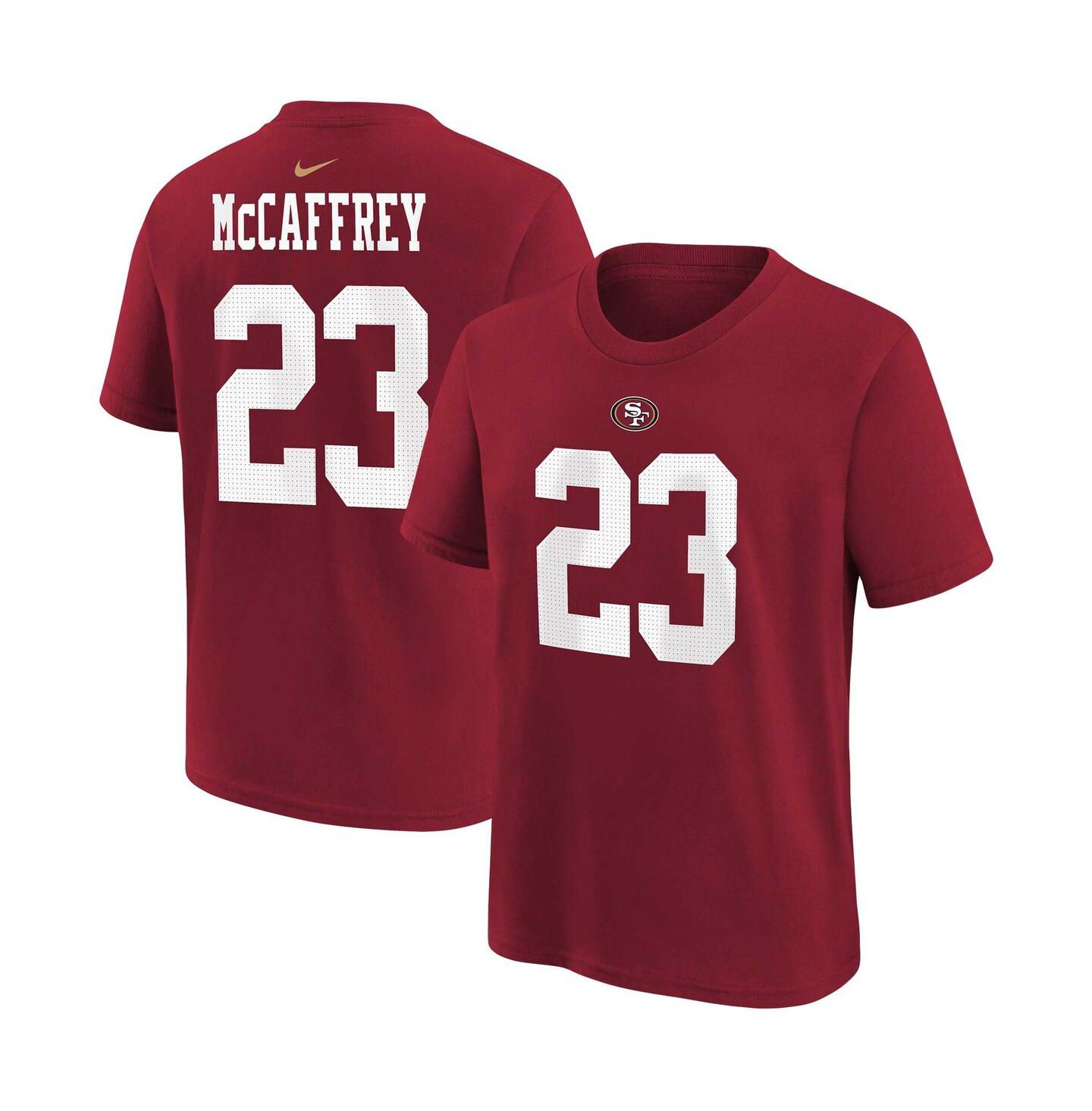 Футболка Nike Christian McCaffrey Scarlet San Francisco 49ers Player Name and Number T-shirt для мальчиков — фото 1