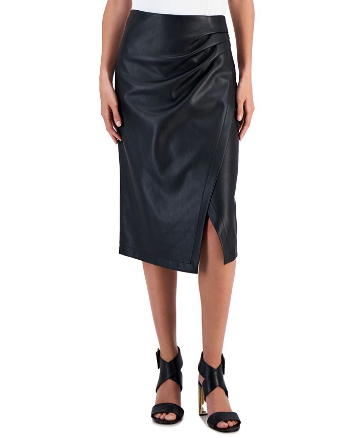 T Tahari Women's Faux Leather Midi Wrap Skirt - Macy's
