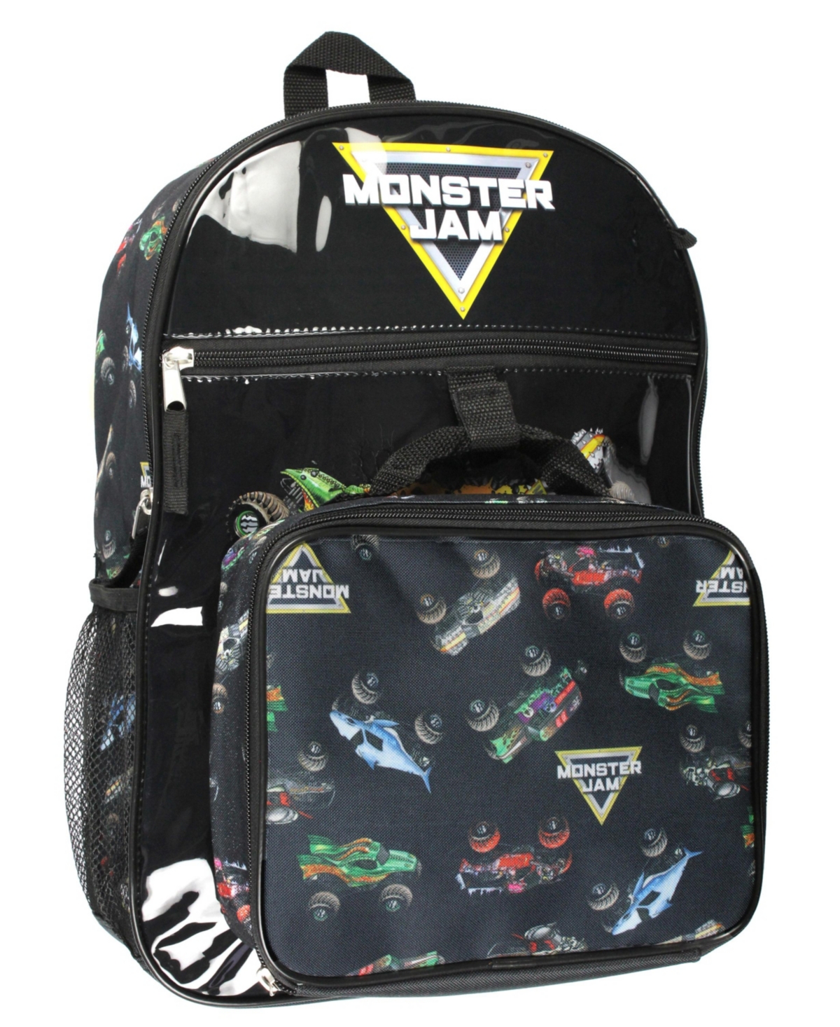 Monster Jam Megalodon Grave Digger Max d Monster Trucks Backpack Lunch Bag Water Bottle Ice Pack 5 Piece Mega Set Black Smart Closet