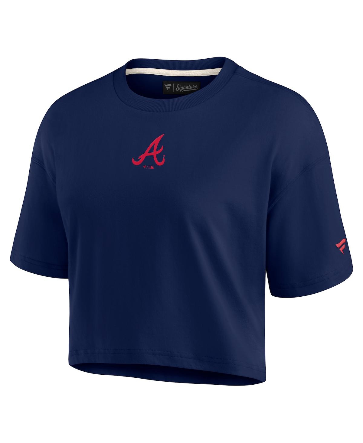 Shop Fanatics Signature Women's  Navy Atlanta Braves Super Soft Short Sleeve Cropped T-shirt