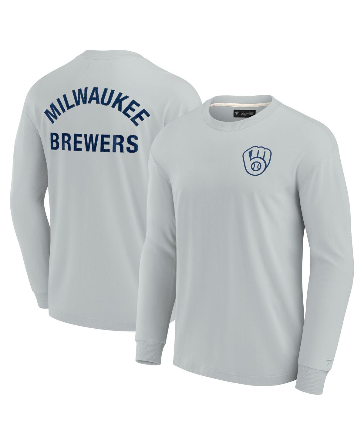 Shop Fanatics Signature Men's And Women's  Gray Milwaukee Brewers Super Soft Long Sleeve T-shirt