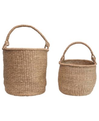 Round Handwoven Seagrass Baskets with Handles, Natural, Set of 2 - Macy's