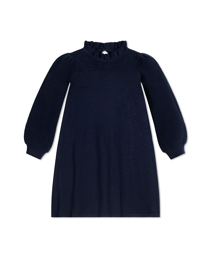 Hope & Henry Little Girls Long Sleeve Ruffle Neck Sweater Dress - Macy's