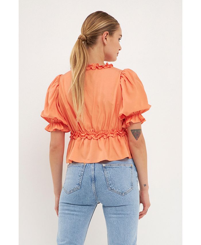 endless rose Women's Ruffle Detail Top with Puff Sleeves - Macy's