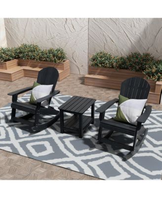 3-Piece Outdoor Patio Adirondack Rocking Chair with Side Table Set