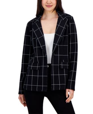 Self Esteem - Juniors' Plaid Notched-Lapel Button-Up Blazer