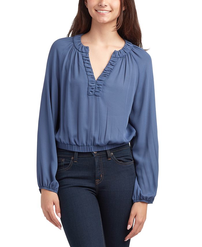 BCX Juniors Ruched Neck Long Sleeve Peasant Top Macy s