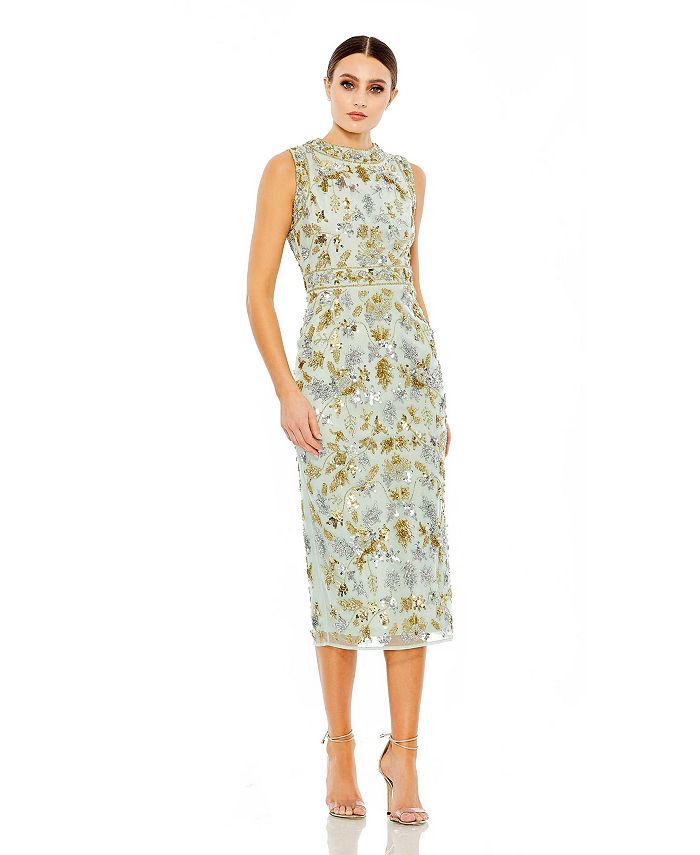Mac Duggal Lace Sleeveless Scoop Neck Midi Dress