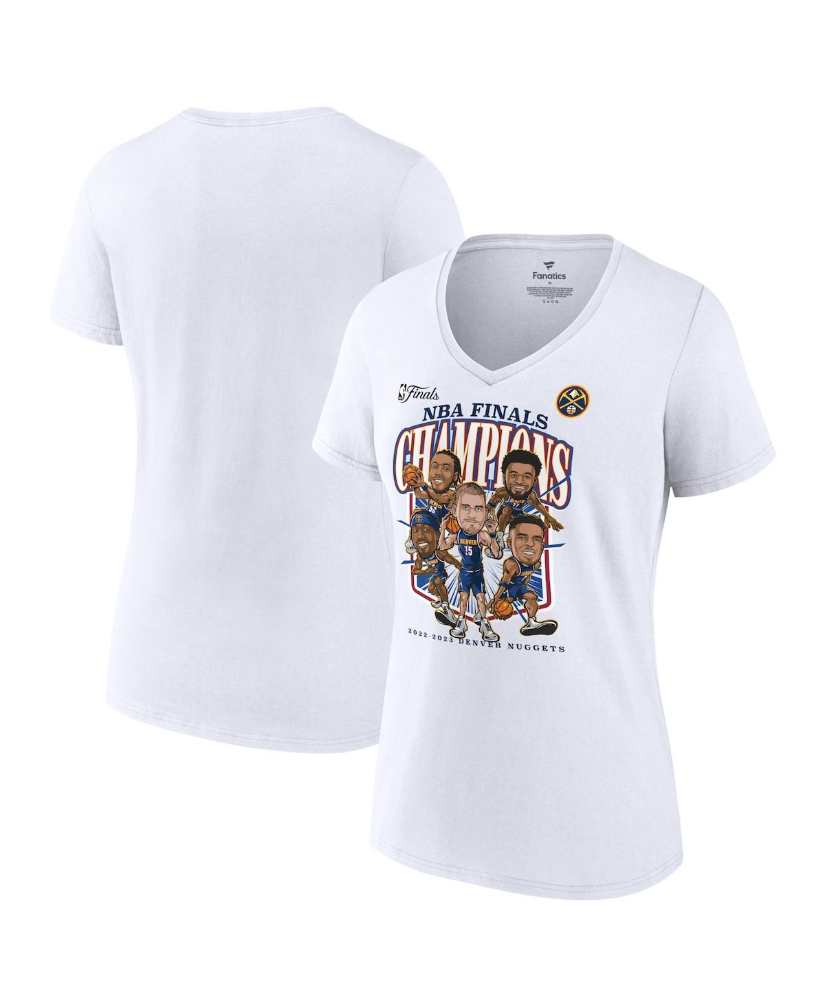 Women's FanaticsDenver Nuggets 2023 Nba Finals Champions Windmill Team Caricature V-Neck T-shirt - White