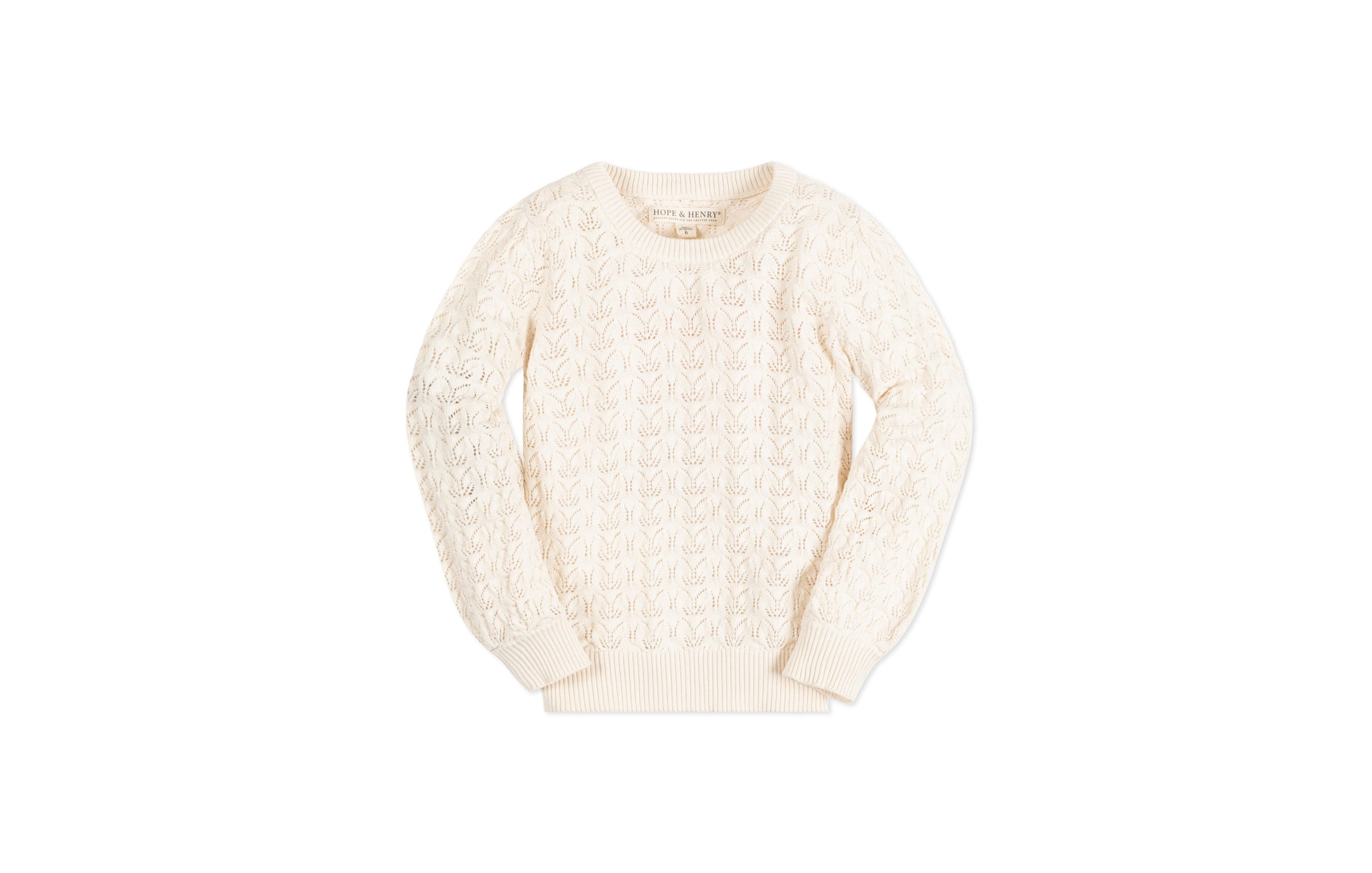 Hope & Henry Baby Girls Long Balloon Sleeve Pointelle Pullover Sweater