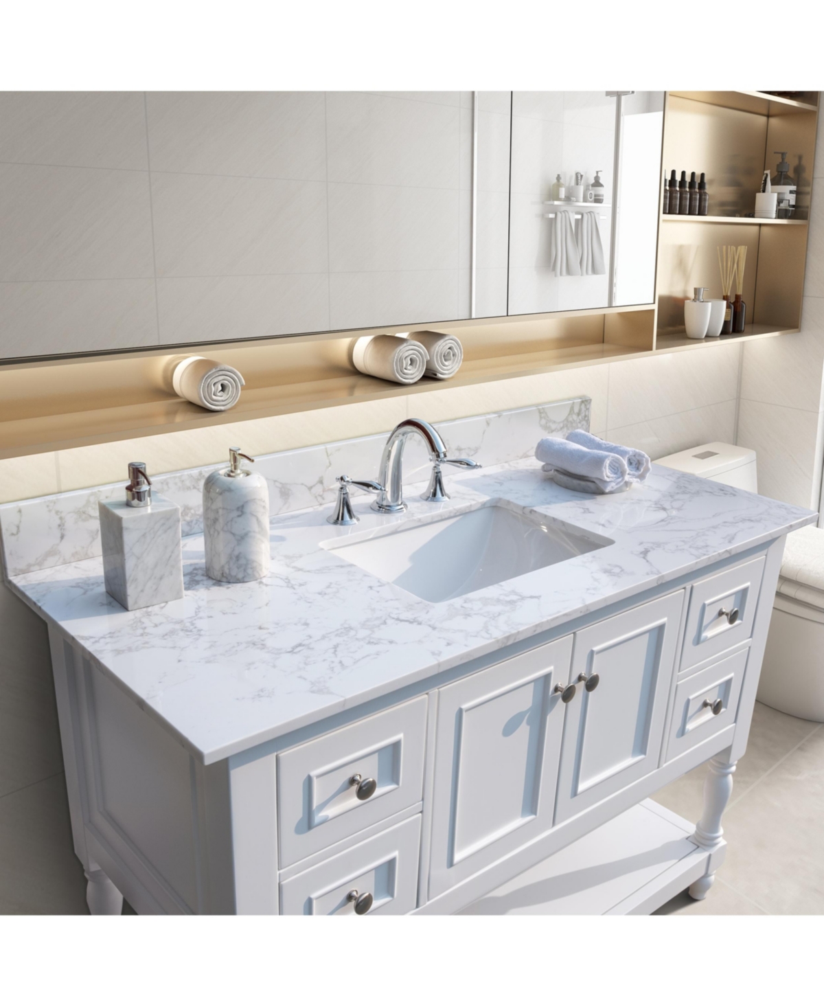 31 Inch Bathroom Vanity Top Stone Carrara New Style Tops With Rectangle Undermount - Grey