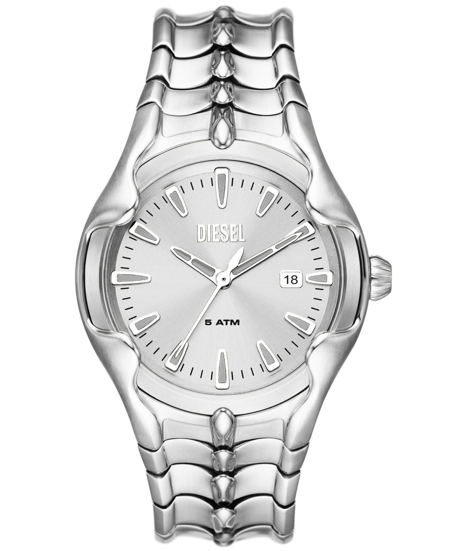 Мужские часы Diesel Vert Quartz Three Hand Date Silver-Tone Stainless Steel Watch 44mm — фото 1