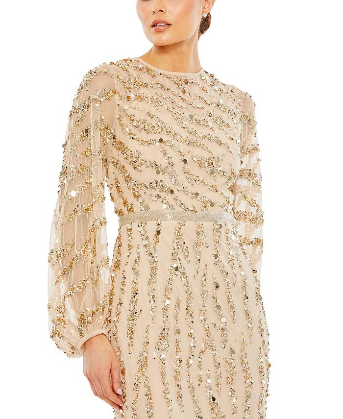 Mac Duggal Women's Embellished High Neck Puff Sleeve Trumpet Gown - Macy's
