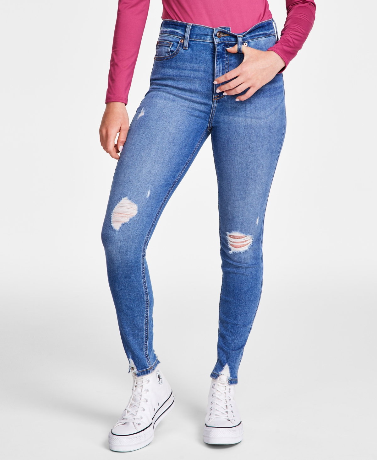 Juniors' High Rise Distressed Skinny Ankle Jeans - Time Travel