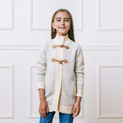 Girls Long Sleeve Toggle Sweater Coat with Zipper