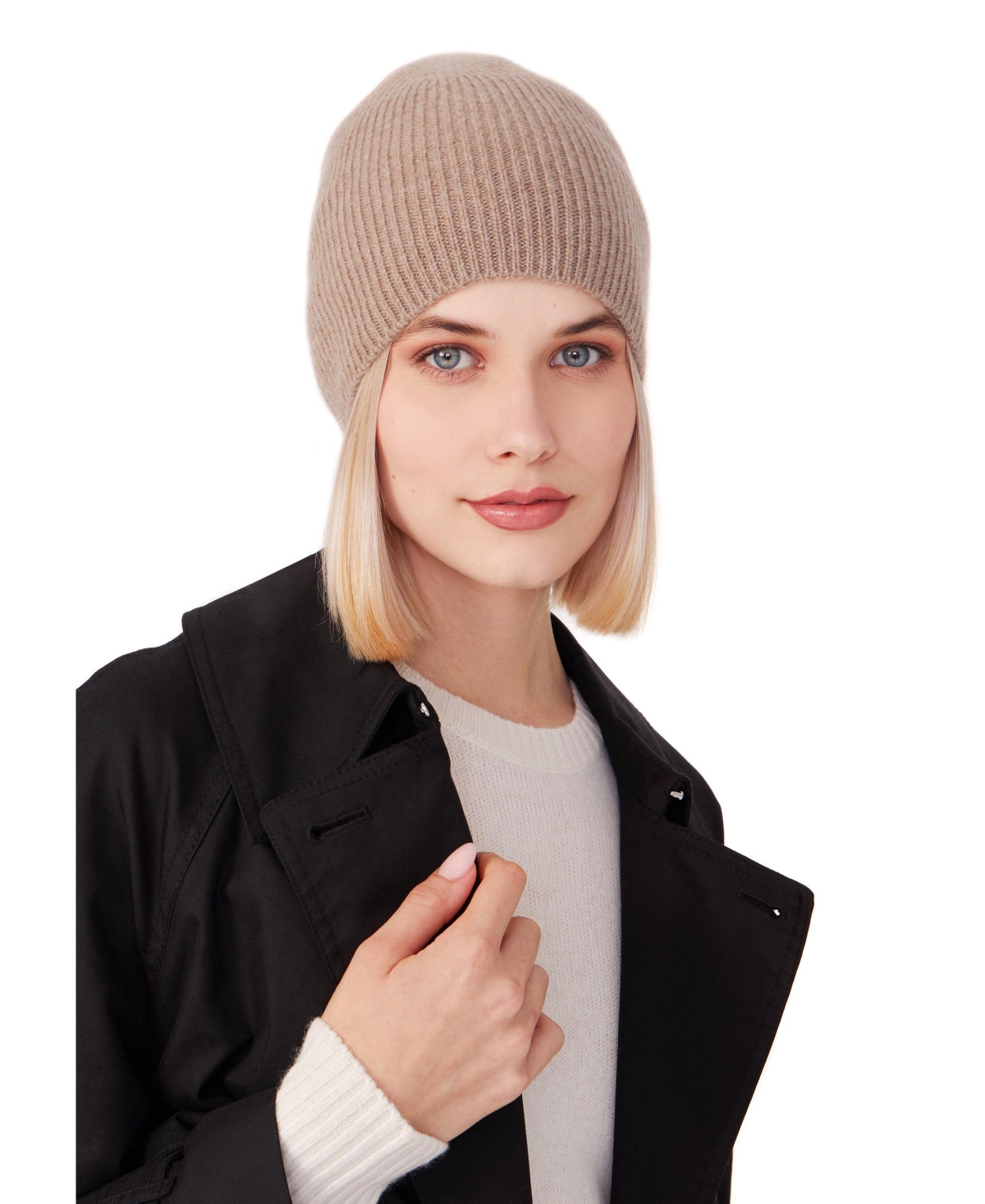 Women's 100% Pure Cashmere Fully Ribbed Beanie - Dull Rose