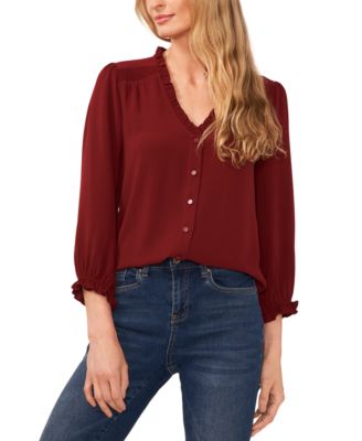 Women's Ruffled Button-Front 3/4-Sleeve Blouse