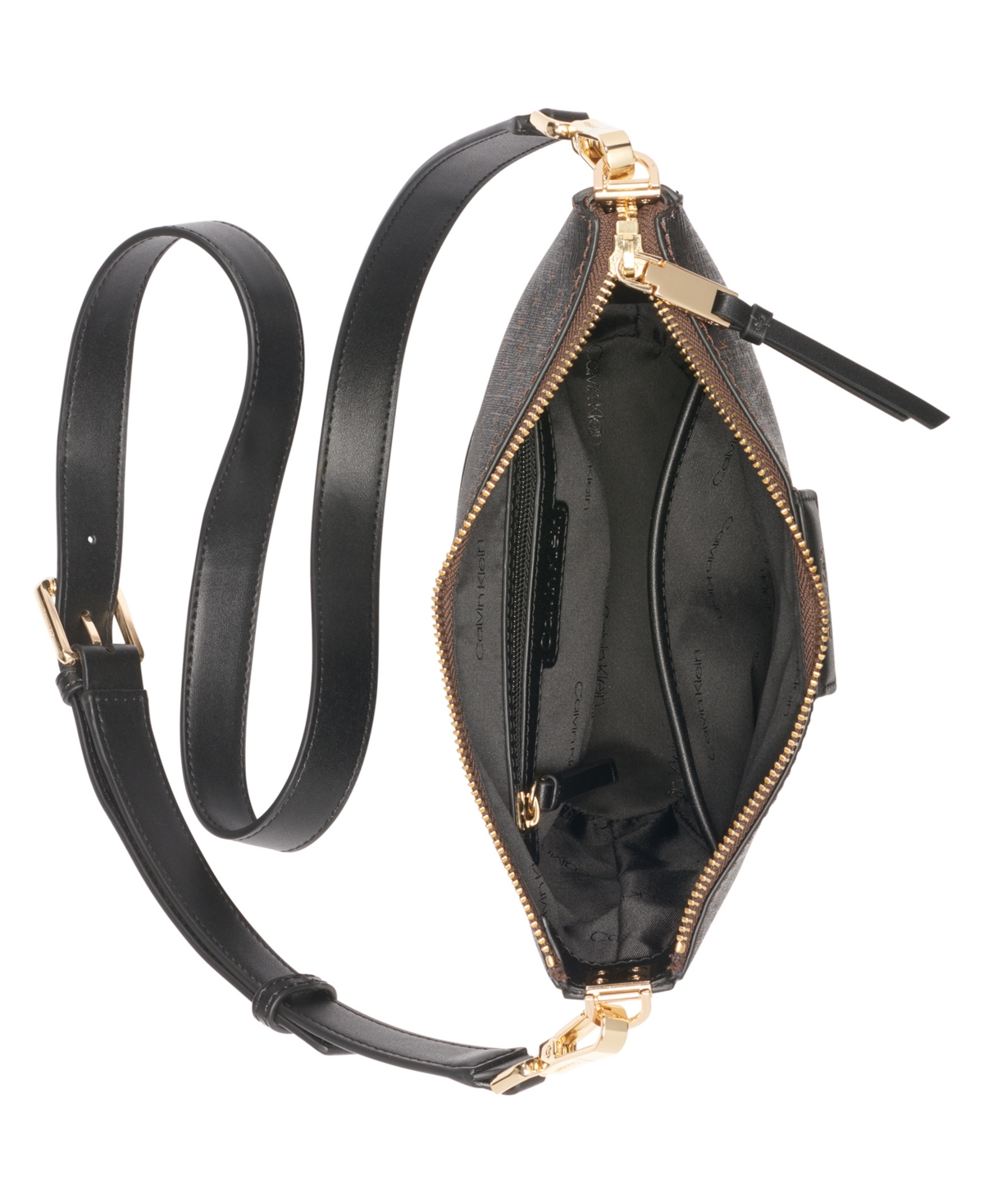 Calvin Klein Ash Signature Adjustable Top Zipper Crossbody In Multi