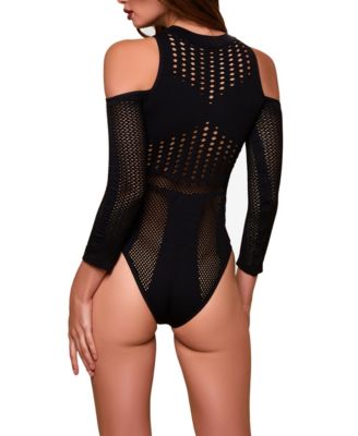 Women's 1 Piece Cold Shoulder Seamless Sheer Hosiery Lingerie
