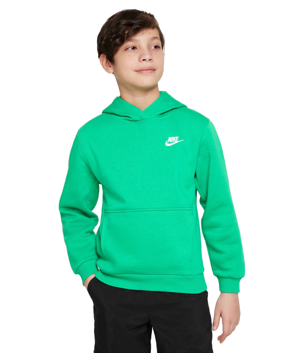 Nike Sportswear Big Kids Club Fleece Pullover Hoodie In Stadium Green,white