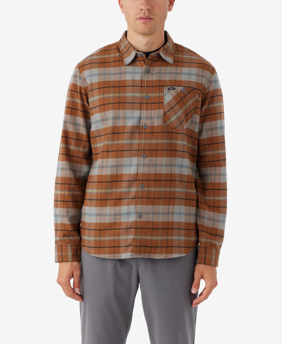 O'neill Redmond Plaid Stretch Flannel Button-up Shirt In Medium Brown