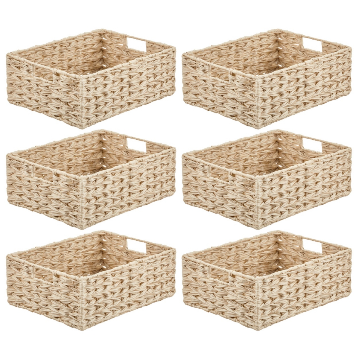 mDesign Woven Farmhouse Kitchen Pantry Storage Basket Box, Large - 6 Pack, Cream/Beige