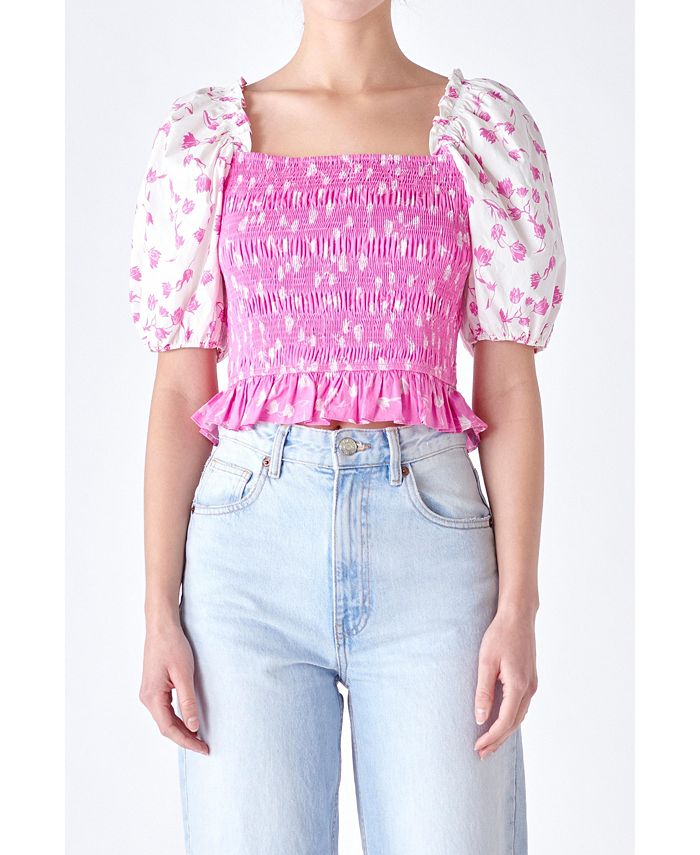 Powder Pink Floral Smocking Top
