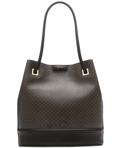Женская сумка Calvin Klein Ash Signature Tote with Magnetic Snap, цвет: Коричневый хаки / Чёрный