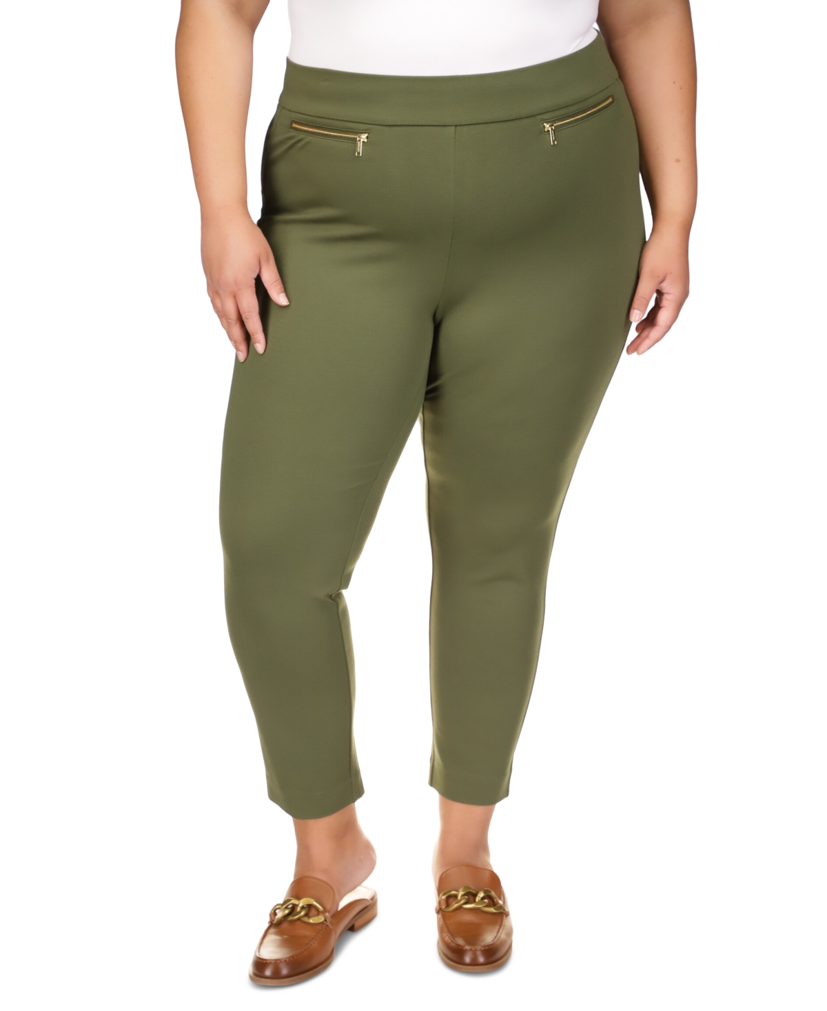 Michael Kors Michael  Plus Size High-rise Pull-on Pants In Jade