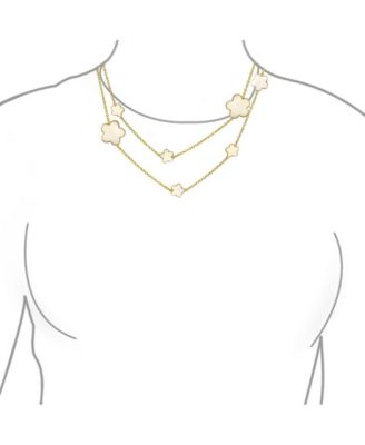 Fashion Off White Black Pink Enamel Large Small Flower Long Silver Tone Gold Plated Rose Gold Plated Station Chain Wrap Layer Clover Necklace 42 Inch