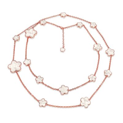 Large & Small Enamel Flower Station Chain Wrap Layer Clover Necklace Rose Gold Plated