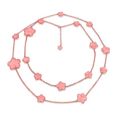 Large & Small Enamel Flower Station Chain Wrap Layer Clover Necklace Rose Gold Plated