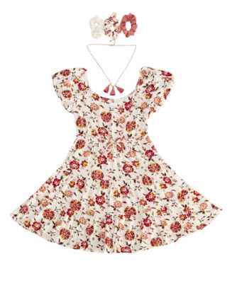 Trixxi Big Girls Short Sleeve Printed Dress, Scrunchie and