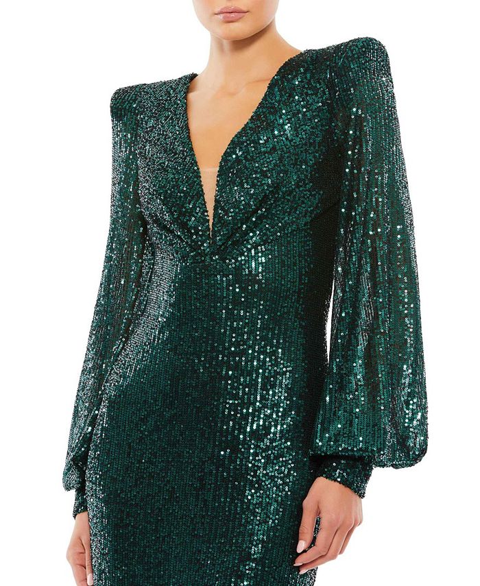 Mac Duggal Women's Ieena Sequined Structured Bishop Sleeve Midi Dress ...