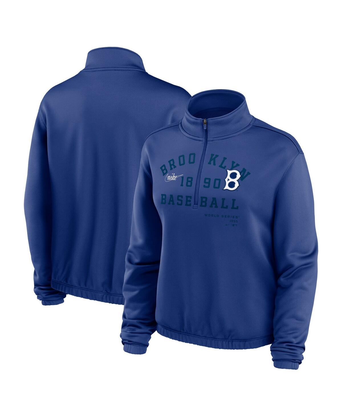 Shop Nike Women's  Royal Brooklyn Dodgers Rewind Splice Half-zip Sweatshirt